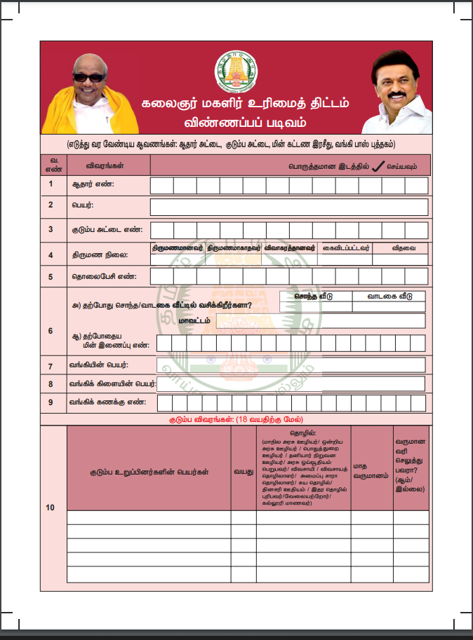 Kalaignar Magalir Urimai Scheme Scheme Online Apply